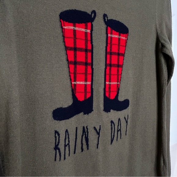 Talbots Olive Green Rainy Day Rain Boots Themed Pullover Knit Sweater Sz M - Picture 12 of 14
